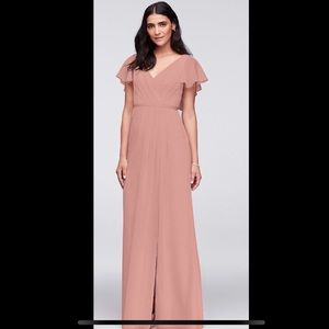 Flutter Sleeve Crinkle Chiffon Bridesmaid Dress